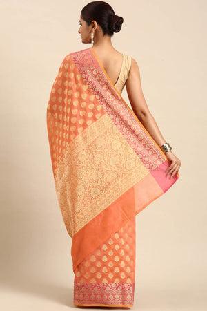 Orange Art Silk Block Saree