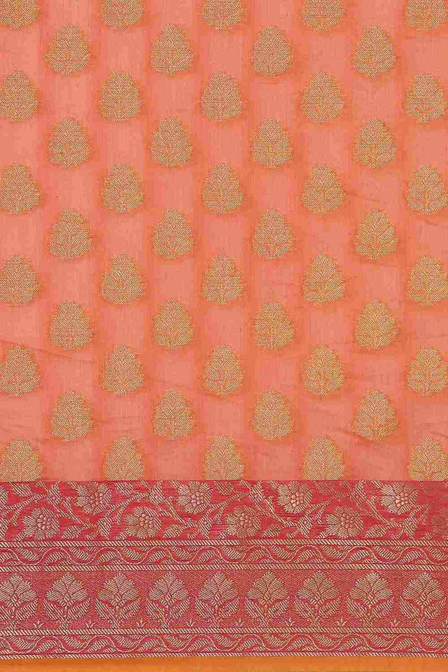 Orange Art Silk Block Saree