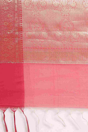 White Silk Blend Self-Design Saree