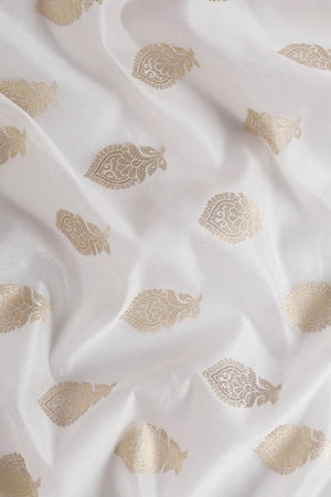 White Silk Blend Self-Design Saree