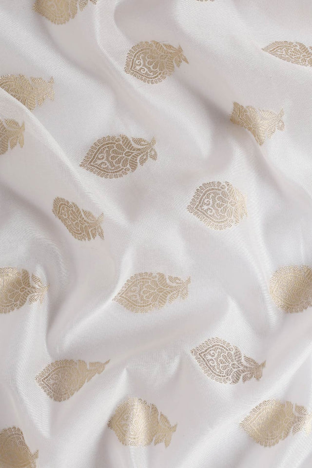 White Silk Blend Self-Design Saree