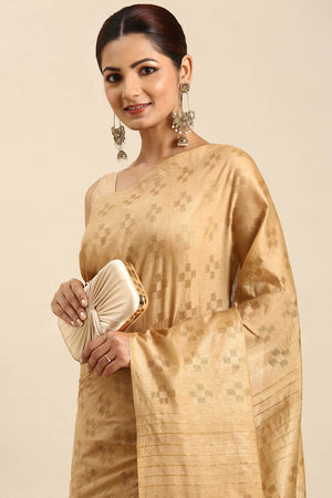 Beige Art Silk Block Saree