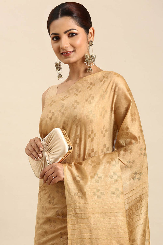 Beige Art Silk Block Saree