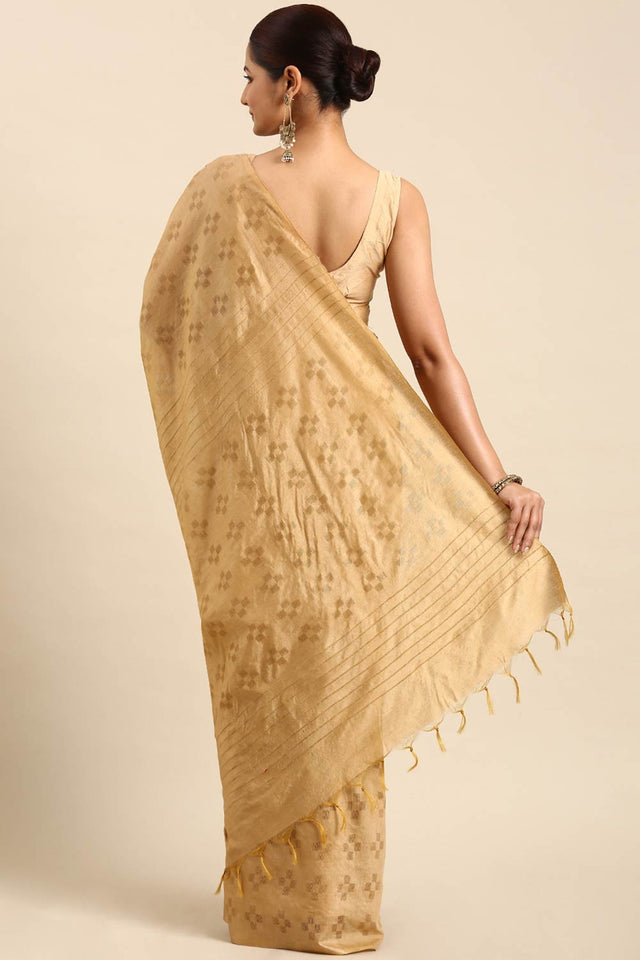Beige Art Silk Block Saree