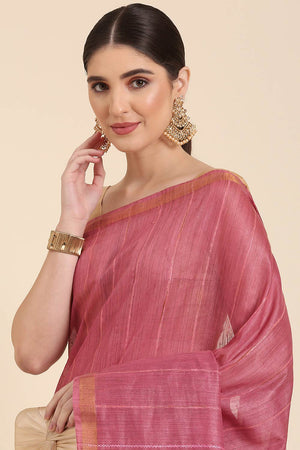 Pink Silk Blend Self-Design Saree