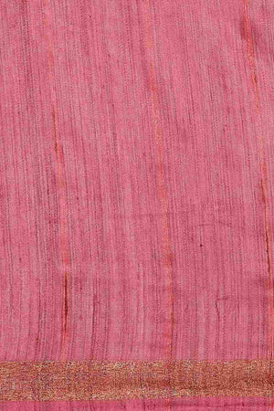 Pink Silk Blend Self-Design Saree