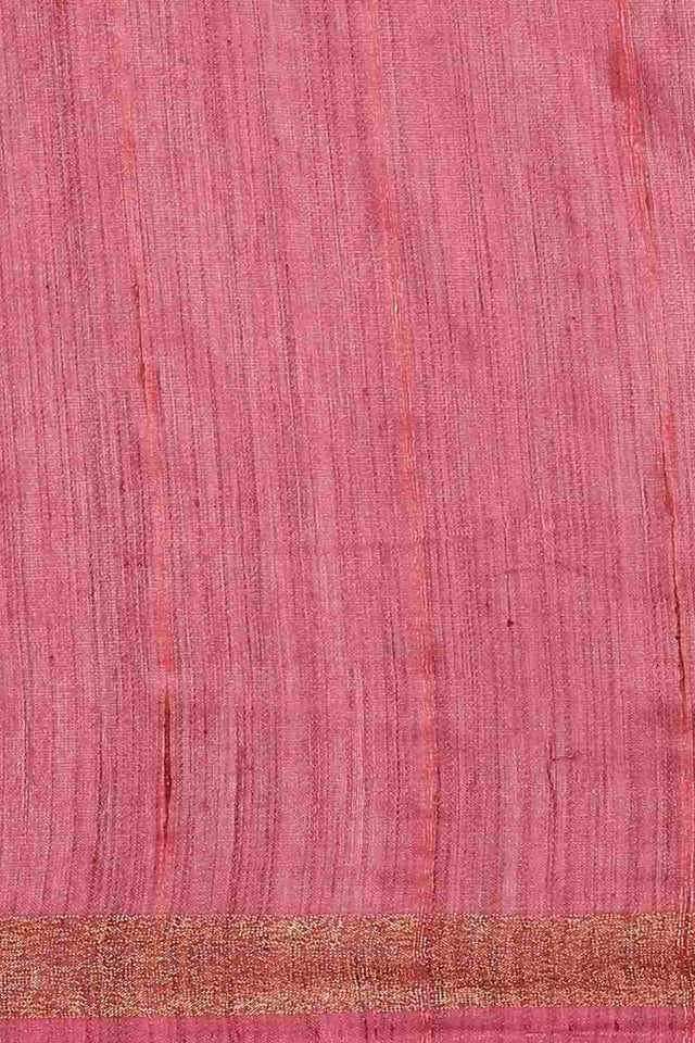 Pink Silk Blend Self-Design Saree