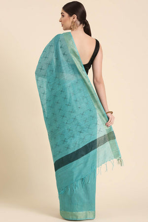 Blue Silk Blend Self-Design Saree