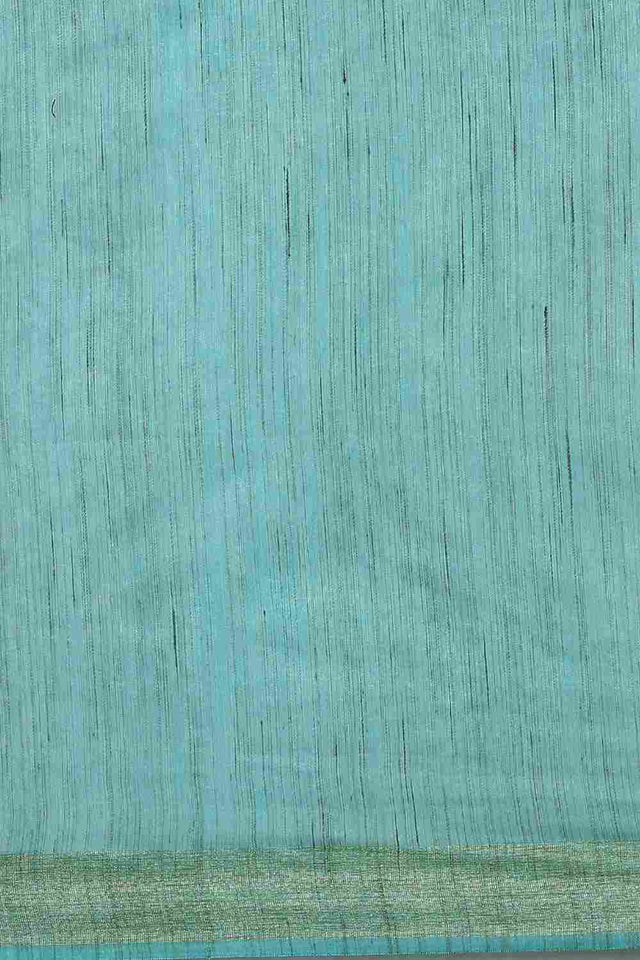 Blue Silk Blend Self-Design Saree