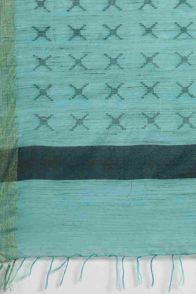 Blue Silk Blend Self-Design Saree