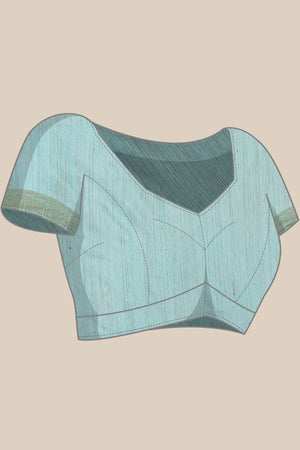 Blue Silk Blend Self-Design Saree