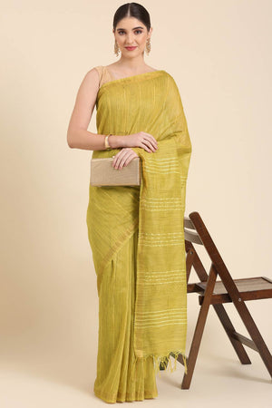 Yellow Silk Blend Self-Design Saree