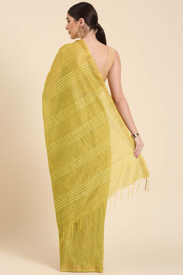 Yellow Silk Blend Self-Design Saree