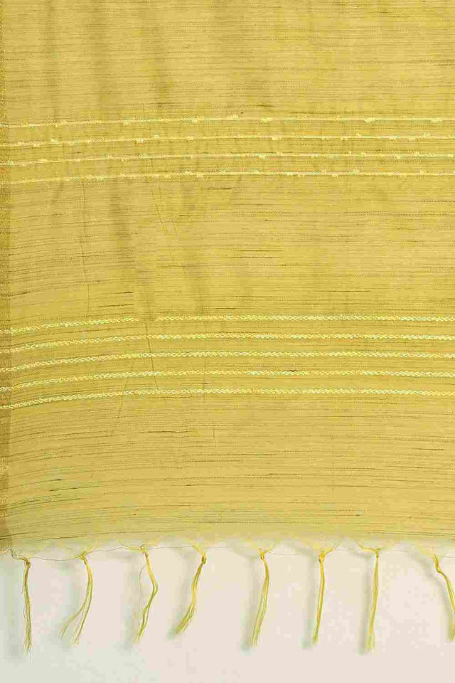 Yellow Silk Blend Self-Design Saree