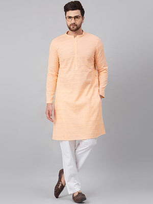 Buy Men's Peach Cotton Chikankari Embroidered Kurta Pajama Set Online
