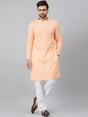 Buy Men's Peach Cotton Chikankari Embroidered Kurta Pajama Set Online