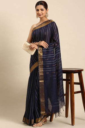 Blue Art Silk Block Saree