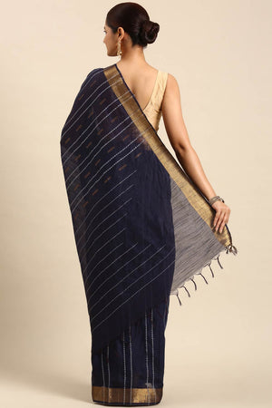 Blue Art Silk Block Saree