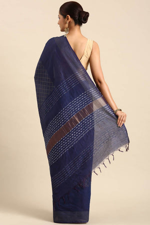 Blue Art Silk Block Saree