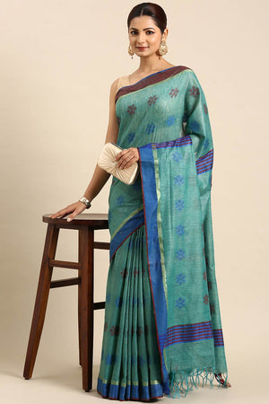Green Art Silk Block Saree