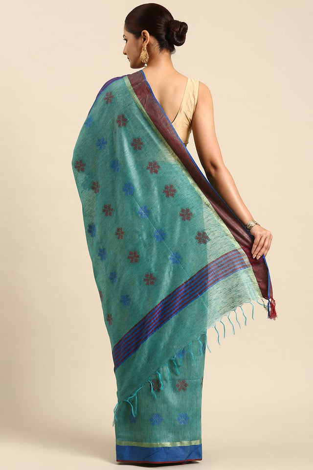 Green Art Silk Block Saree