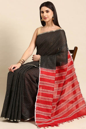 Black Art Silk Block Saree