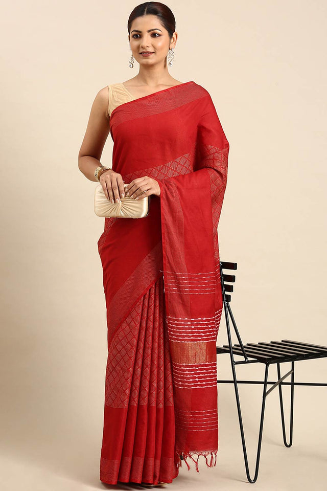 Maroon Art Silk Block Saree