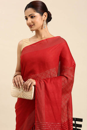 Maroon Art Silk Block Saree