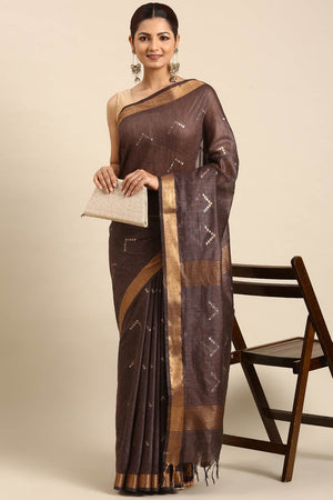 Brown Art Silk Block Saree