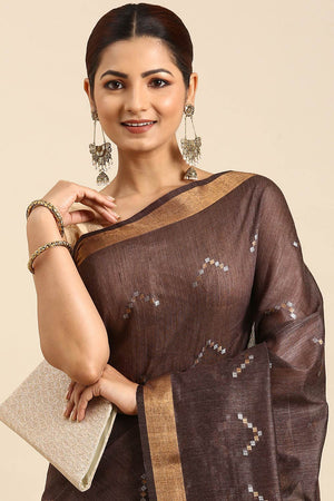 Brown Art Silk Block Saree