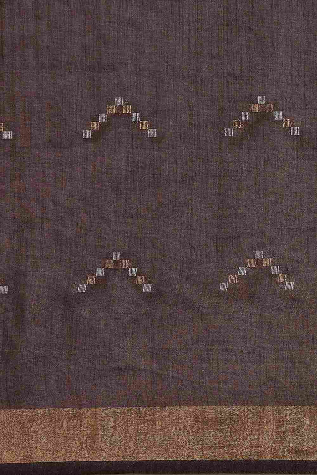 Brown Art Silk Block Saree