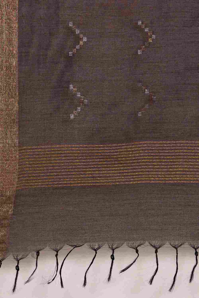 Brown Art Silk Block Saree