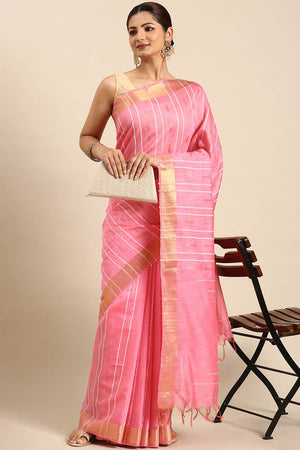 Pink Art Silk Block Saree