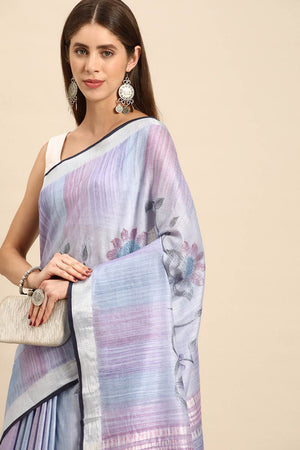 Blue Cotton Floral Saree