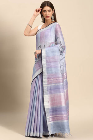 Blue Cotton Floral Saree