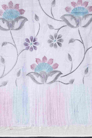 Blue Cotton Floral Saree