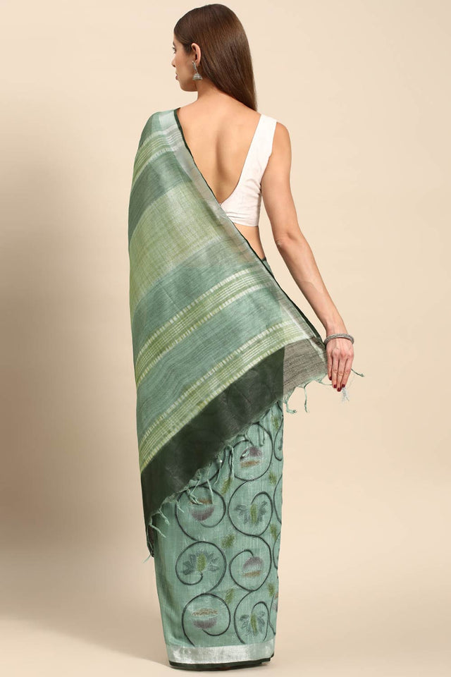 Green Cotton Floral Saree