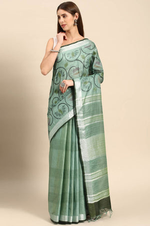 Green Cotton Floral Saree