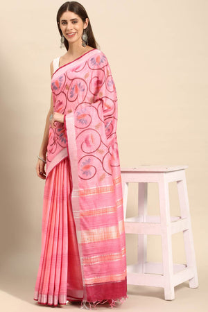 Pink Cotton Floral Saree