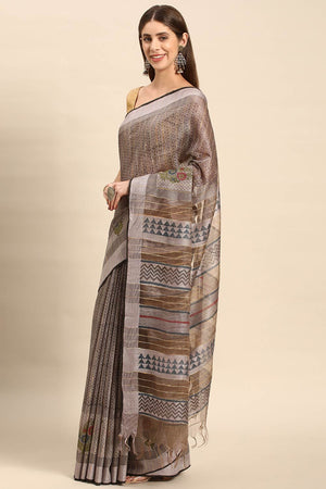 Grey Art Silk Embellished Saree