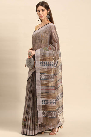 Grey Art Silk Embellished Saree