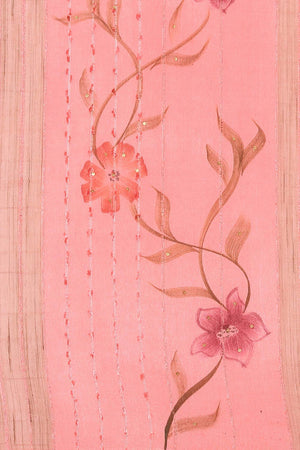 Peach Silk Blend Self-Design Saree