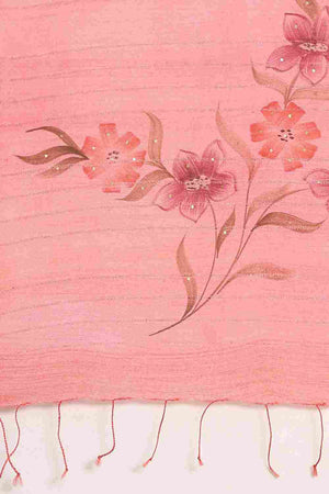 Peach Silk Blend Self-Design Saree