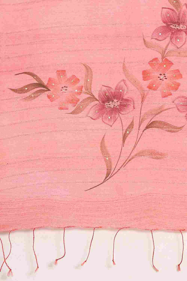 Peach Silk Blend Self-Design Saree