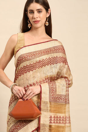 Brown Art Silk Geometric Saree