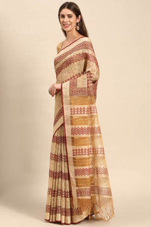 Brown Art Silk Geometric Saree