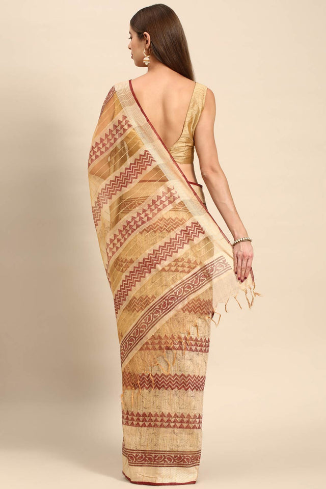 Brown Art Silk Geometric Saree