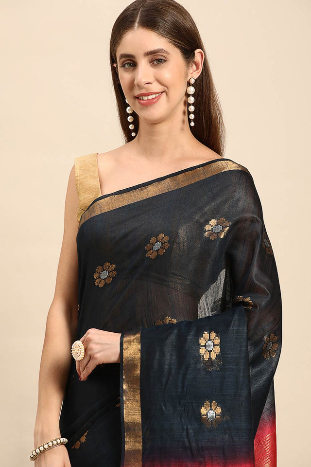 Black Art Silk Floral Saree
