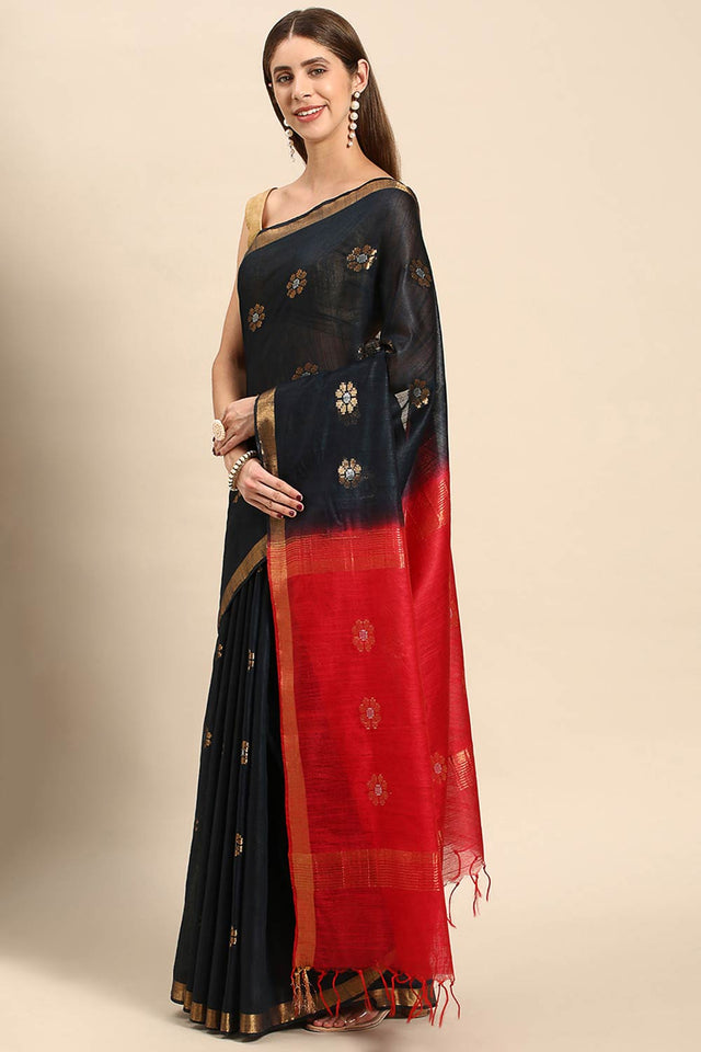 Black Art Silk Floral Saree