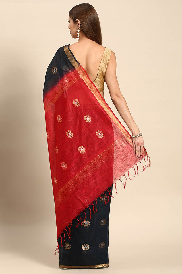Black Art Silk Floral Saree
